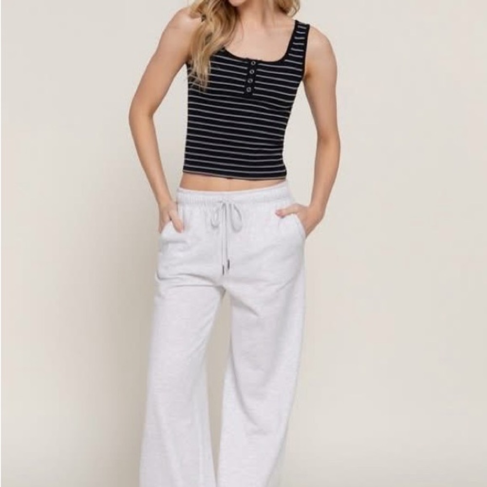 Light Gray Wide-Leg Lounge Pants - Relaxed Drawstring Waist